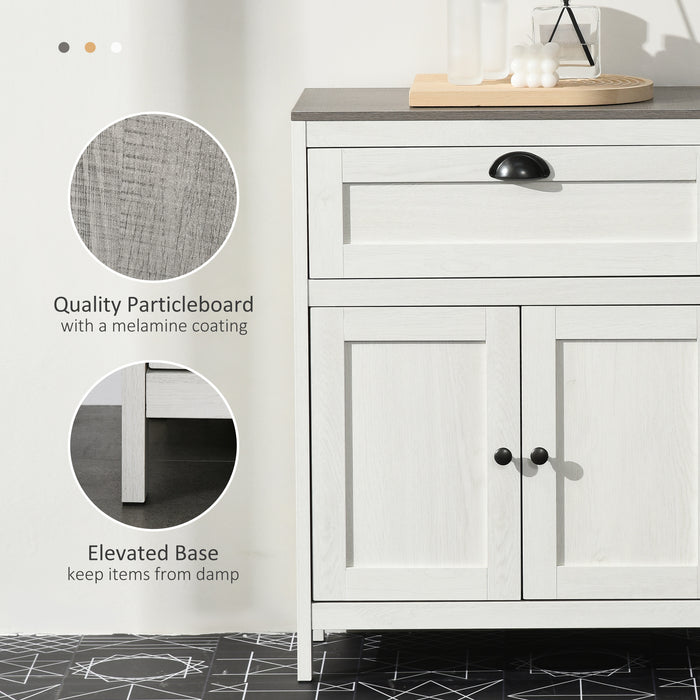 Freestanding White Bathroom Floor Cabinet with Drawer - Double Door Storage Cupboard and Adjustable Shelf - Space-Saving Organizer for Bathroom Essentials