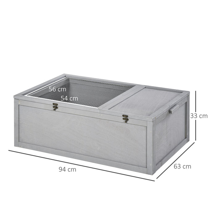 Wooden Tortoise House - 94 cm Small Reptile Habitat Cage with Dual Rooms, Grey - Ideal for Turtles and Small Reptiles
