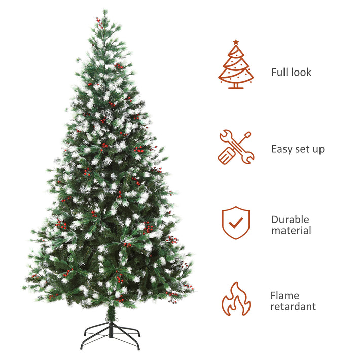 Snow-Flocked Pine Christmas Tree, 6ft with Red Berries - Easy Setup Artificial Holiday Decoration - Perfect for Festive Home Decor
