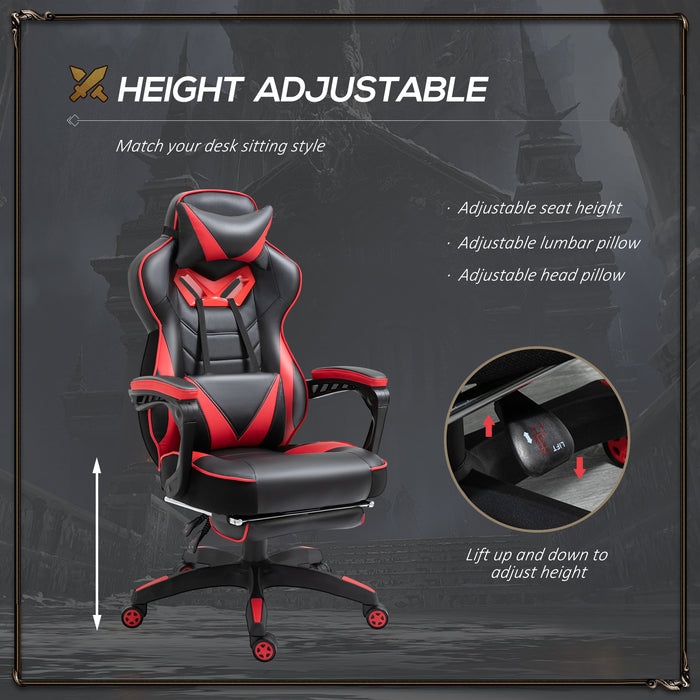 Ergonomic Racing Gaming Chair with Adjustable Height and Recliner - Wheeled Desk Chair with Lumbar Support and Retractable Footrest for Home Office - Comfortable Seating Solution for Gamers and Professionals