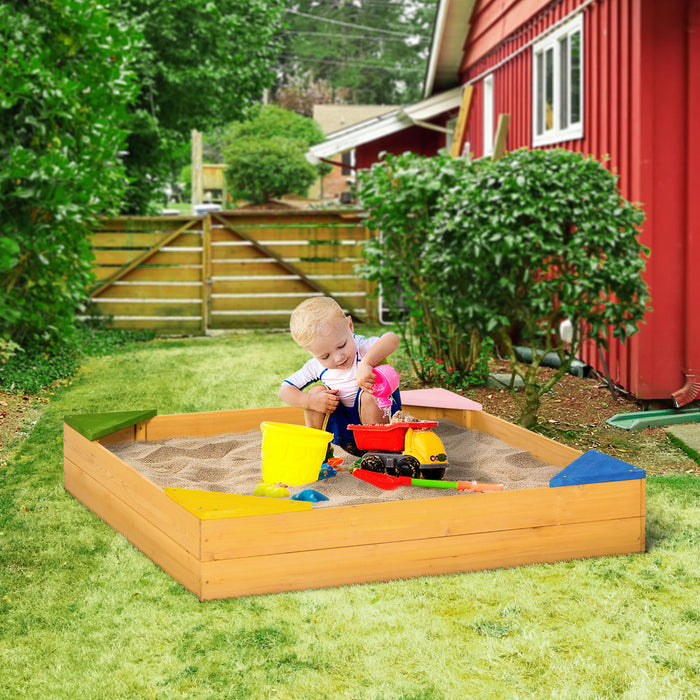 Kids Wooden Play Sandbox with Built-In Seating - Durable Non-Woven Fabric Bottom - Ideal for Garden and Playground Fun