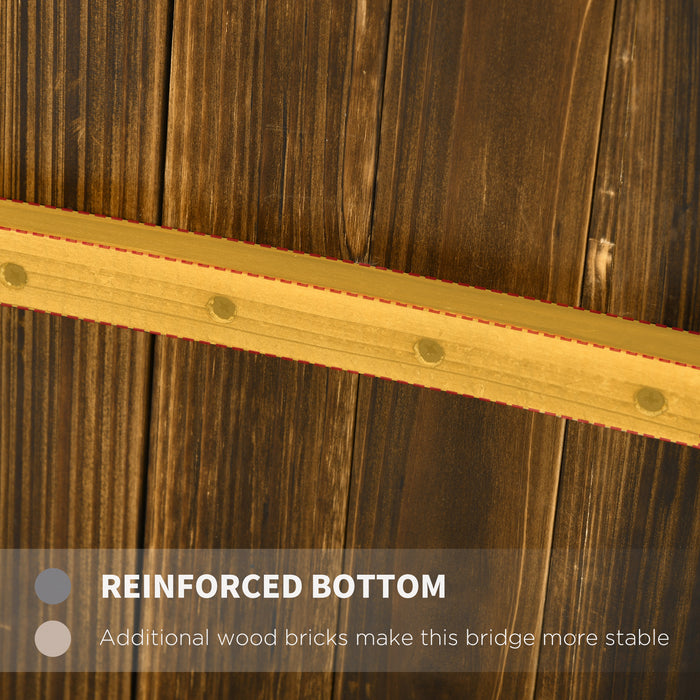 Wooden Garden Bridge with Planters - 5FT Stained Finish Arc Footbridge with Safety Railings - Enhances Pond or Backyard Landscaping Appeal