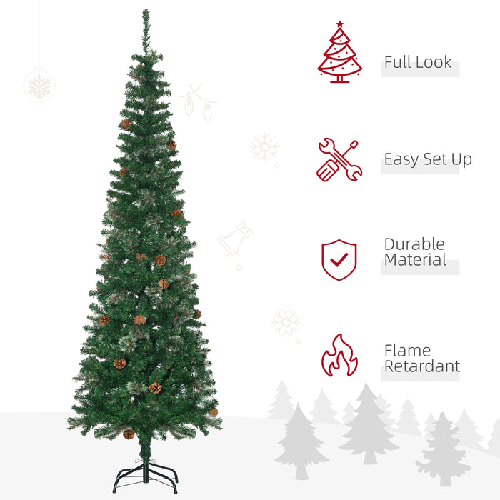 Slim Artificial Christmas Tree with Pine Cones - 6.5 Feet Tall with Realistic Branches and 556 Tips - Perfect for Xmas Holiday Decoration