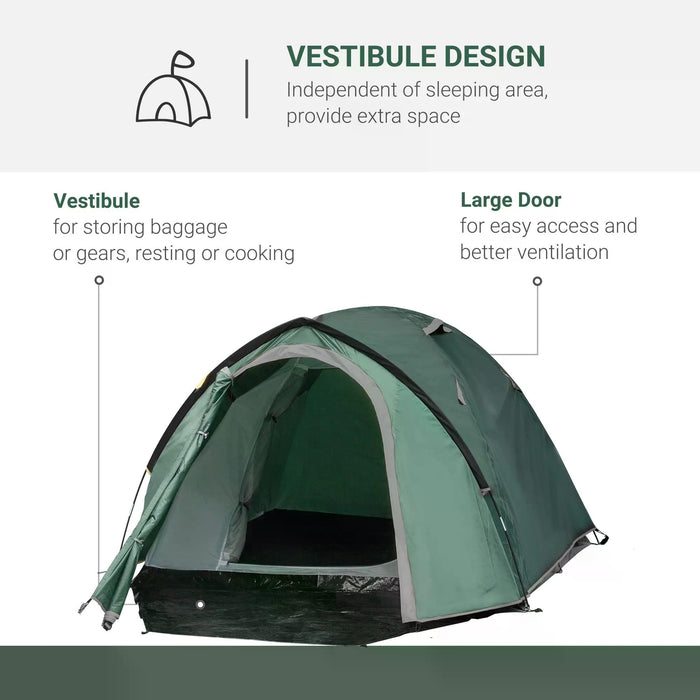Camping Dome Tent - 2-Room, Weatherproof Vestibule, Large Windows, Lightweight Design - Ideal for 3-4 Person, Perfect for Fishing, Hiking & Backpacking, Green