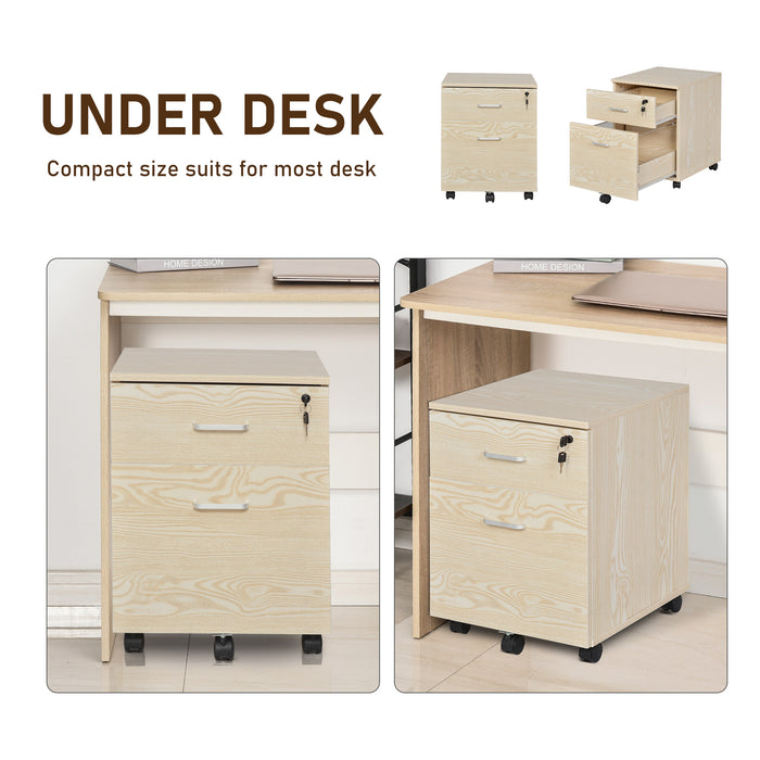 2-Drawer Locking Filing Cabinet - Rolling Storage for Legal/Letter Files with 5 Wheels, Oak Finish - Secure Office Organization and Home Cupboard Solution