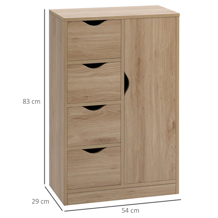 Freestanding 4-Drawer and Door Cupboard Storage Cabinet - Versatile Utility for Bathroom, Kitchen, Bedroom - Elegant Natural Design for Organized Living Spaces