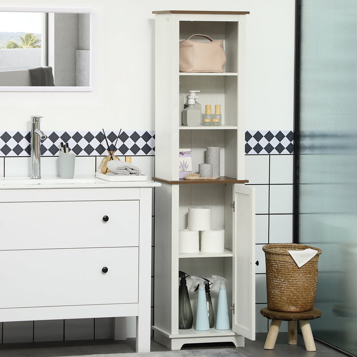 Tall Bathroom Storage Unit with Door - Adjustable Shelf Freestanding Cupboard, 39.5x30x160cm, Classic White - Ideal for Organizing Toiletries and Linens