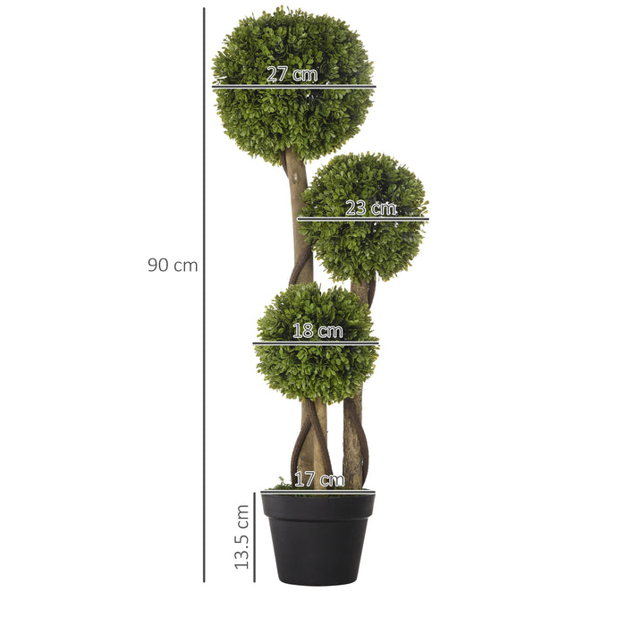 Artificial Boxwood Ball Topiary Trees - Lifelike Decorative Faux Plants in Pot for Indoor-Outdoor Décor, 90 cm Height - Ideal for Home, Office, or Garden Enhancement
