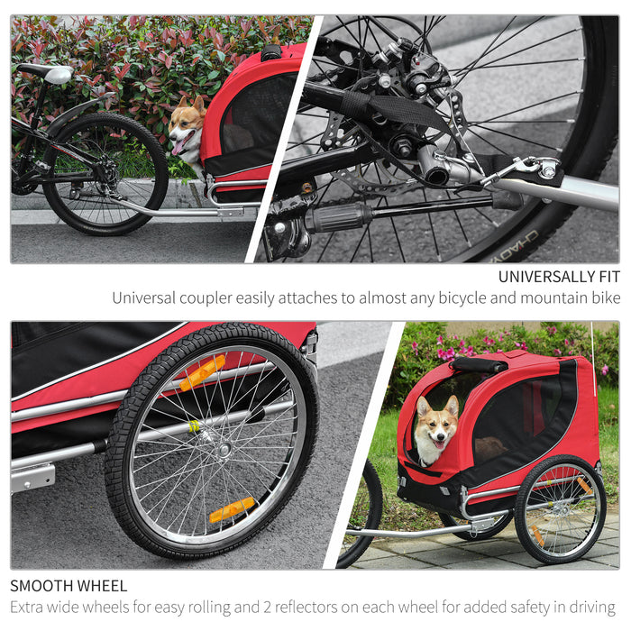Folding Dog Bike Trailer and Jogger - Bicycle Pet Travel Carrier with Removable Cover, Red - Ideal for Active Pet Owners and Outdoor Adventures