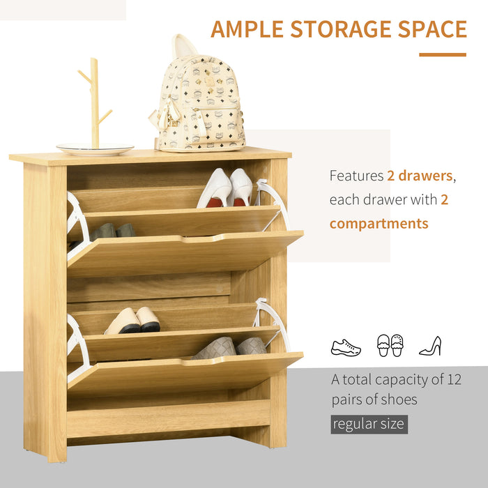 12-Pair Shoe Organizer Cabinet with 4 Shelves & 2 Drawers - Sturdy Brown Storage Unit with Raised Legs for Modern Home Decor - Ideal for Hallway & Bedroom Clutter Reduction