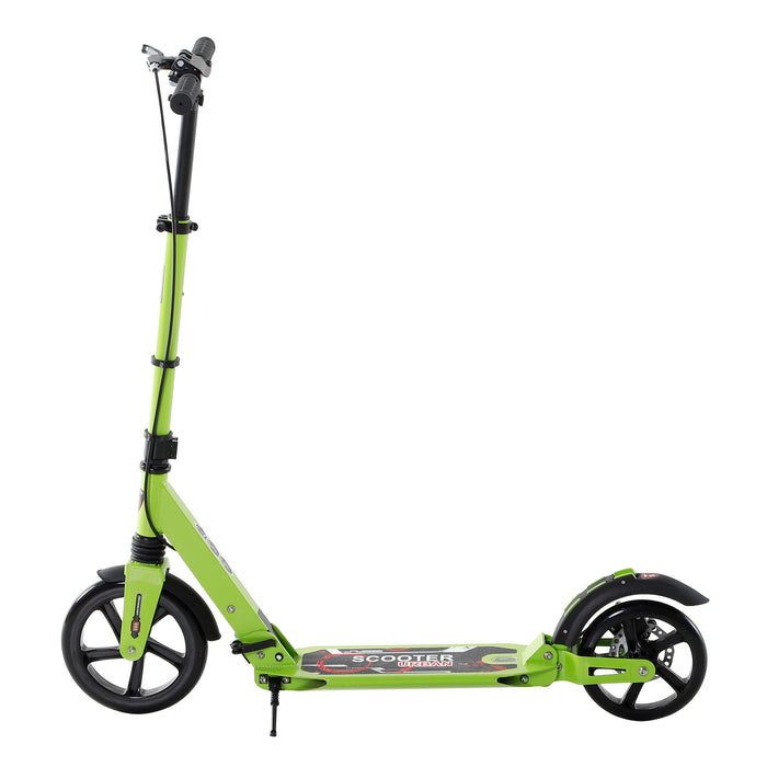 Adjustable & Foldable Teens Adult Scooter - Aluminum Kick Ride with Dual Brakes & Shock Mitigation, Green - Perfect Outdoor Fun for Ages 14+