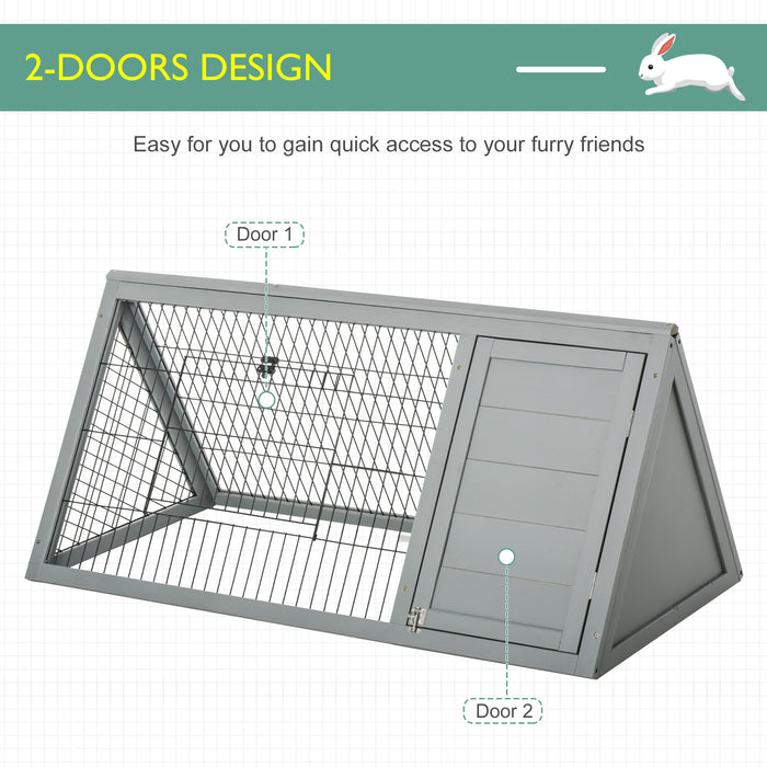 Outdoor Wooden Rabbit Hutch - Small Animal Cage with Outside Run Area - Ideal for Pet Rabbits and Small Pets Shelter in Grey