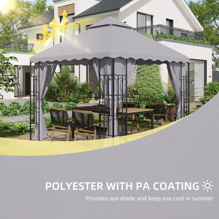 3 x 3m Gazebo Canopy Top - Two-Tiered Light Grey Roof Replacement Cover - Ideal for Outdoor Patio Shelter Enhancement