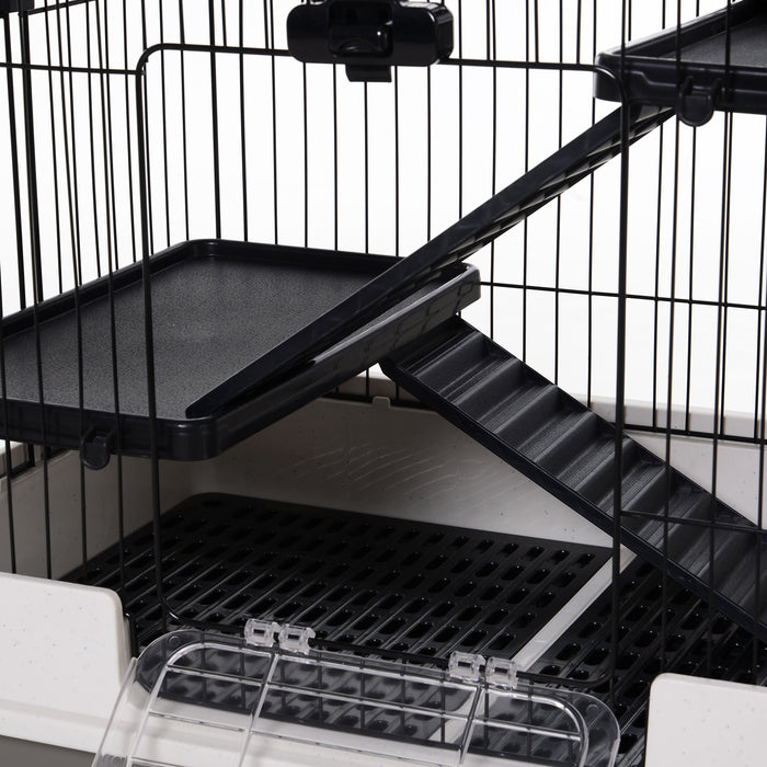 3-Tier Rolling Rabbit & Chinchilla Cage with Ramps - Sturdy Pet Hutch Play House, Platforms, & Easy Clean Tray - Ideal for Small Animals Comfort & Exercise