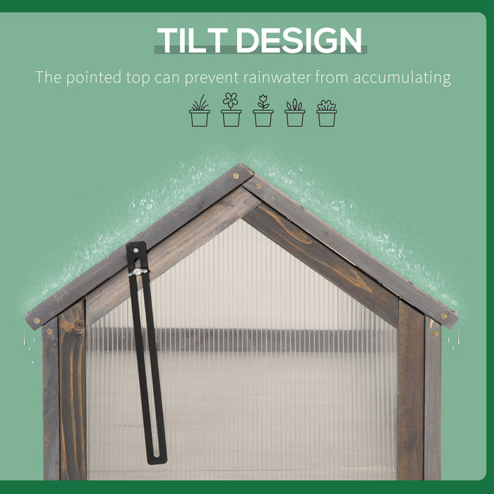 Wooden Cold Frame Greenhouse - Polycarbonate Grow House with Openable Roof for Garden Use - Ideal for Cultivating Flowers, Vegetables, and Plants (90x52x50cm, Grey)