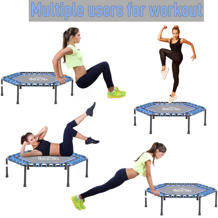Mini Hexagon Trampoline with 40" Steel Frame - Durable Indoor/Outdoor Fitness Equipment in Blue - Ideal for Kids and Cardio Workouts