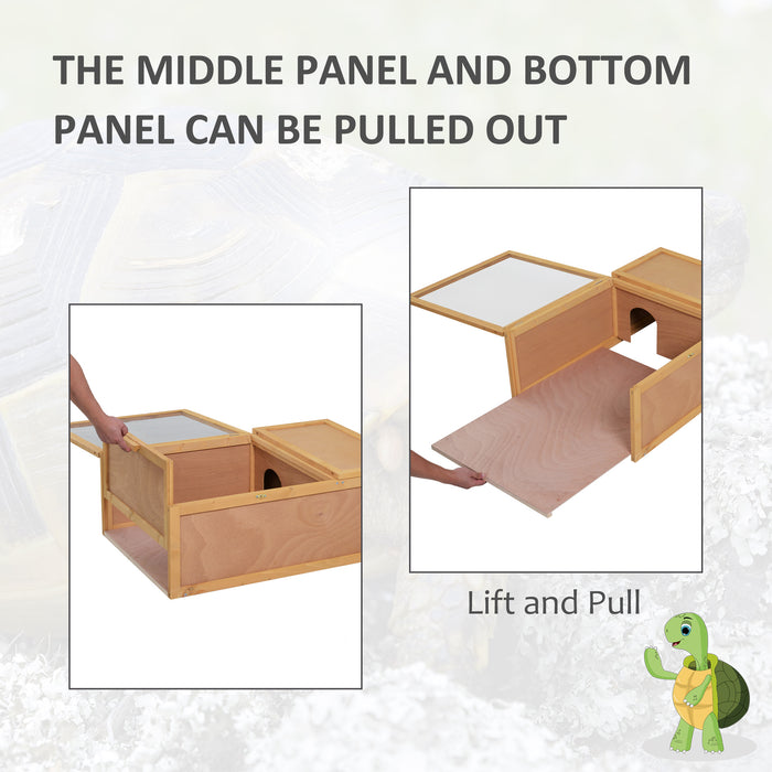 Wooden Tortoise Habitat - 94 cm Two-Room Turtle Terrarium for Small Reptiles, Natural Look - Ideal for Pet Safety and Comfort