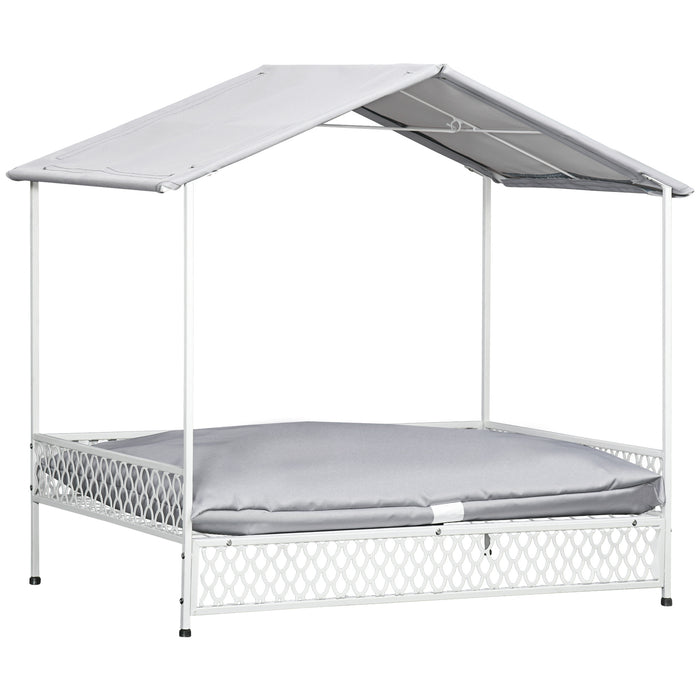 Elevated Pet Lounger with Water-Resistant Canopy - Comfy Raised Dog Bed with Soft Cushion for Indoor/Outdoor Use - Ideal for Small to Medium Dogs Seeking Shade & Comfort