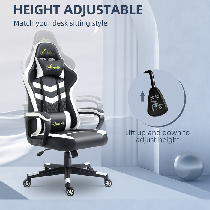Racing Gaming Chair - Ergonomic Desk Chair with Lumbar Support, Headrest & Swivel Wheels - Comfortable PVC Leather for Home Office Gamers