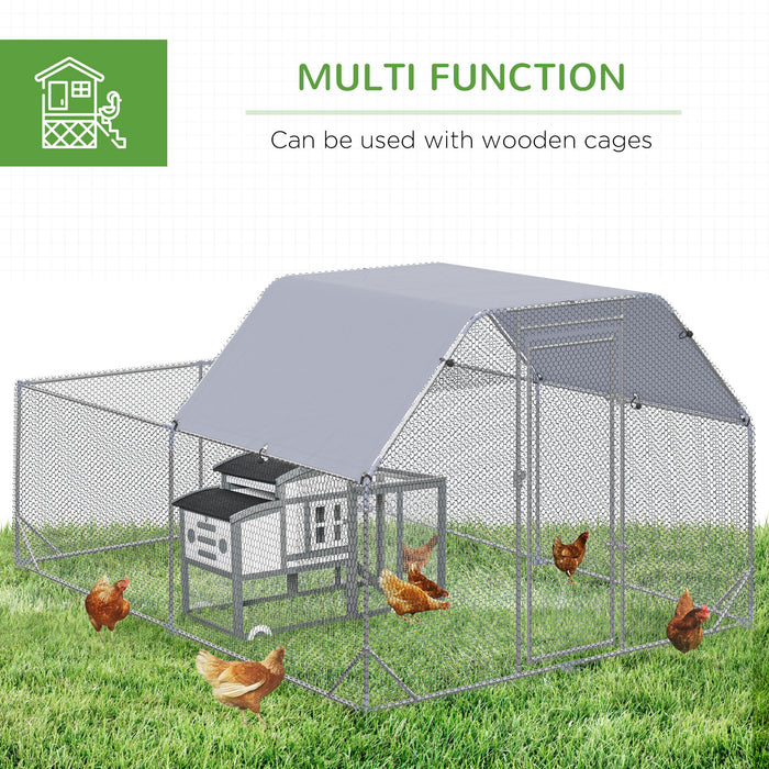 Walk-In Chicken Coop with Roof - Large Hen House and Duck Pen for Outdoor Use, Fits 10-12 Chickens - Spacious 2.8 x 3.8 x 2m Poultry Run for Backyard Farmers