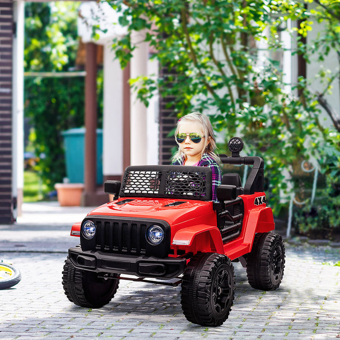 12V 2-Motor Electric Ride-On Truck for Kids - Battery-Powered Car with Horn, Lights, and Parental Remote Control - Off-Road Adventure Toy for Ages 3-6, Red