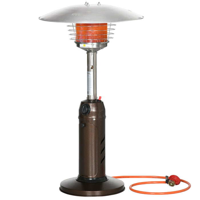 Outdoor Gas Patio Heater - Safety Tip-over Protection, Piezo Ignition, Adjustable Heat, Includes Regulator and Hose - Ideal for Garden Camping, Warm Ambiance in Brown