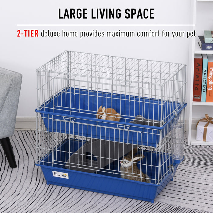 Small Metal Guinea Pig Hutch - Dual-Level, 2-Tier Design in Blue - Ideal for Housing and Comfort of Small Pets