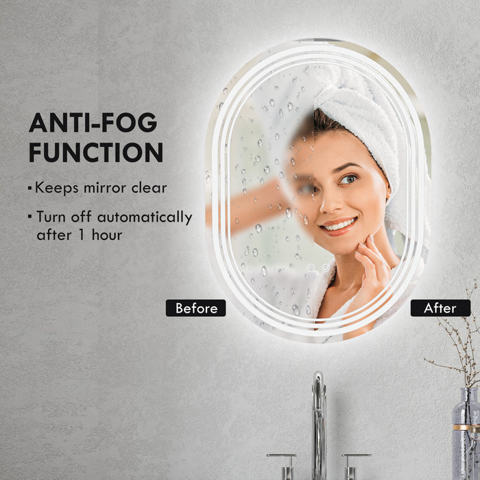 LED Illuminated Bathroom Mirror - 700x500mm Anti-Fog Makeup Mirror with Touch Switch - Suitable for Vertical or Horizontal Mounting