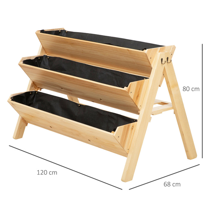 3 Tier Wooden Garden Planter - Raised Vertical Plant Bed with Clapboard and Hooks, 120cm x 68cm x 80cm - Ideal for Small Space Gardening