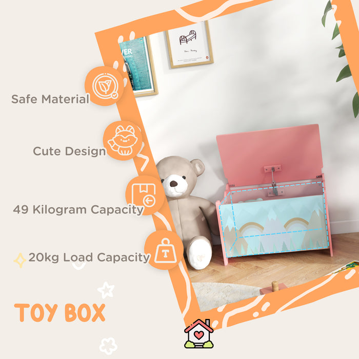 Kids Toy Chest with Lid and Safety Hinge - Cute Pink Animal Designed Toy Box for Girls and Boys - Spacious Storage Solution for Children’s Playroom