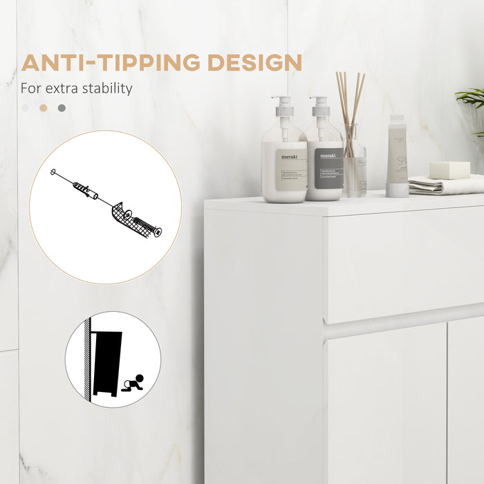 High Gloss Bathroom Cabinet - Sleek Freestanding Cupboard with Drawer & Adjustable Shelf - Space-Saving Storage Solution for Bathroom Essentials