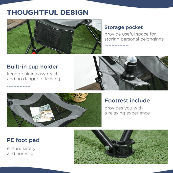 Foldable Reclining Garden Chair with Footrest - Adjustable Backrest and Portable Camping Chair Features, Headrest, Cup Holder - Ideal for Outdoor Comfort and Travel Convenience