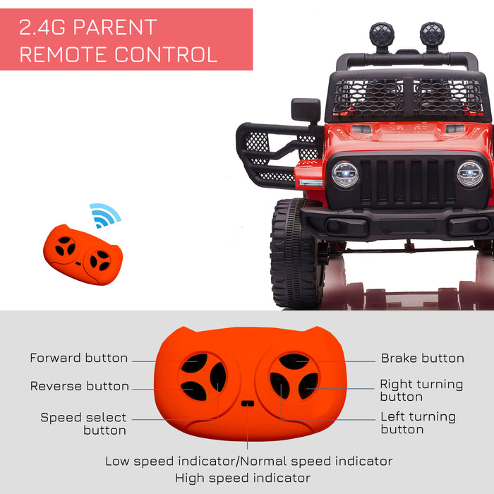 12V 2-Motor Electric Ride-On Truck for Kids - Battery-Powered Car with Horn, Lights, and Parental Remote Control - Off-Road Adventure Toy for Ages 3-6, Red