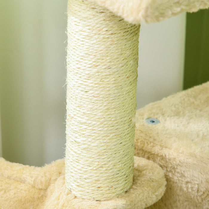 Sisal Cat Tree Tower - 100cm Tall with Scratching Post in Cream White - Ideal for Playful Felines & Claw Maintenance