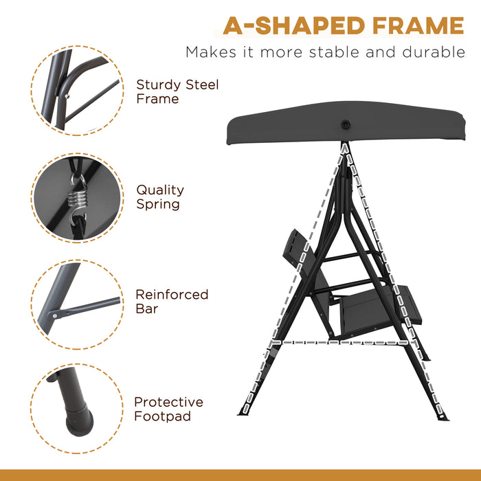 Garden Patio Swing Seat - 3-Person Outdoor Chair with Adjustable Canopy, Black - Perfect Relaxation Spot for Backyard Comfort
