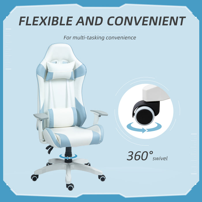 Gaming Chair with Lumbar Support - Reclining Faux Leather Computer Chair with Headrest, 3D Armrests, and Swivel Wheels - Designed for Comfortable Gaming and Office Work in Light Blue