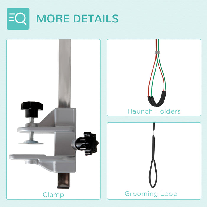 Adjustable 29" Foldable Dog Grooming Arm with Clamp - Pet Grooming Holder for Tables with Dual Haunch Supports - Medium Dog Grooming Accessory for Secure & Comfortable Pet Care