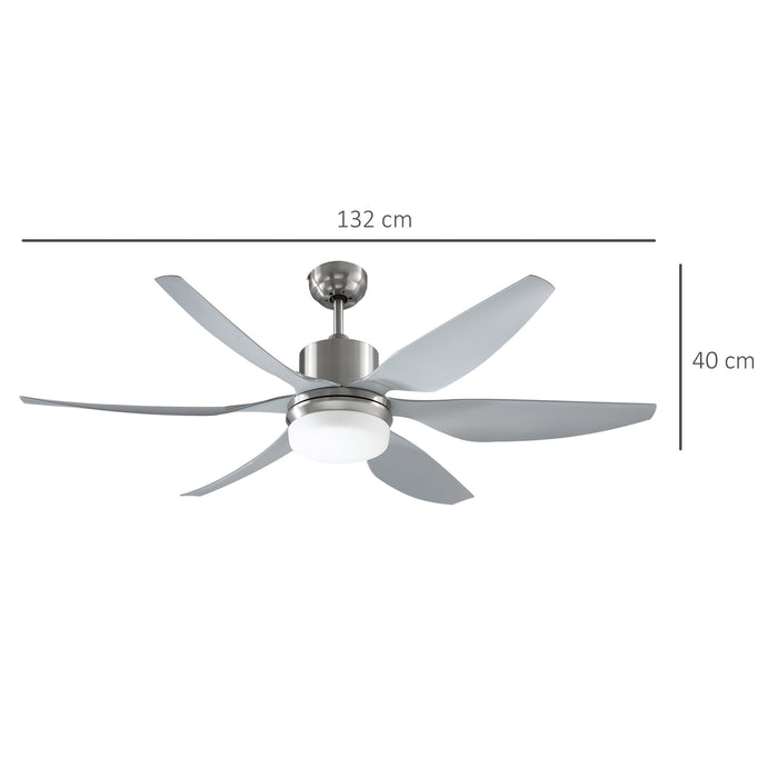 Modern Reversible 6-Blade Ceiling Fan with LED Light - Indoor Mounted Fan with Remote Control, Energy-Efficient Lighting - Perfect for Bedrooms and Living Rooms, Silver Finish