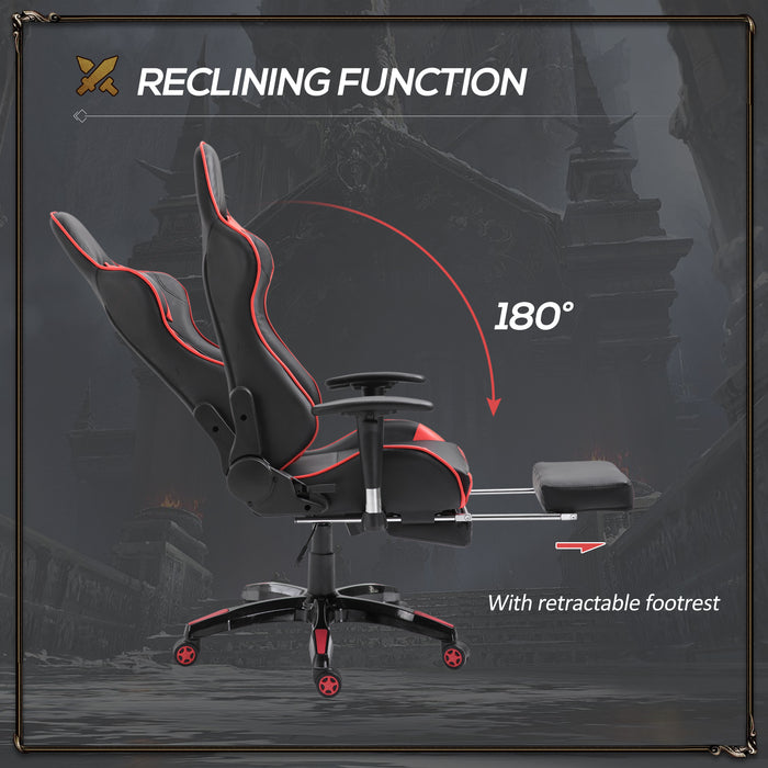 Ergonomic High-Back Racing Chair - Adjustable Swivel Gamer Seat with Footrest and Casters - Comfortable Faux Leather Reclining Office Chair for Gaming and Working