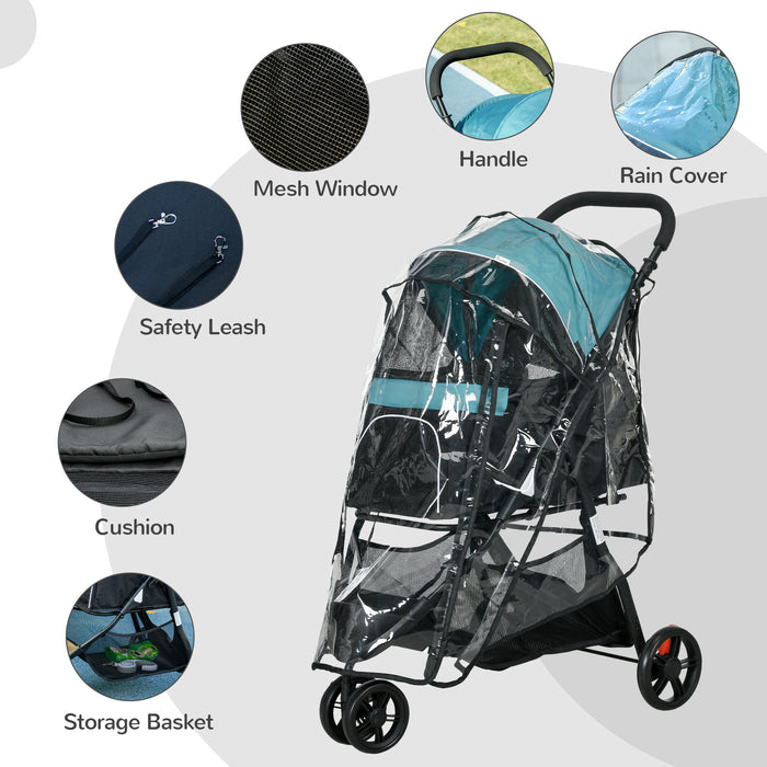 Foldable Dog Stroller with Weather Shield - Compact Travel Pet Pushchair for Extra Small and Small Dogs, Dark Green - Ideal for Outdoor Adventures and Protection from Rain
