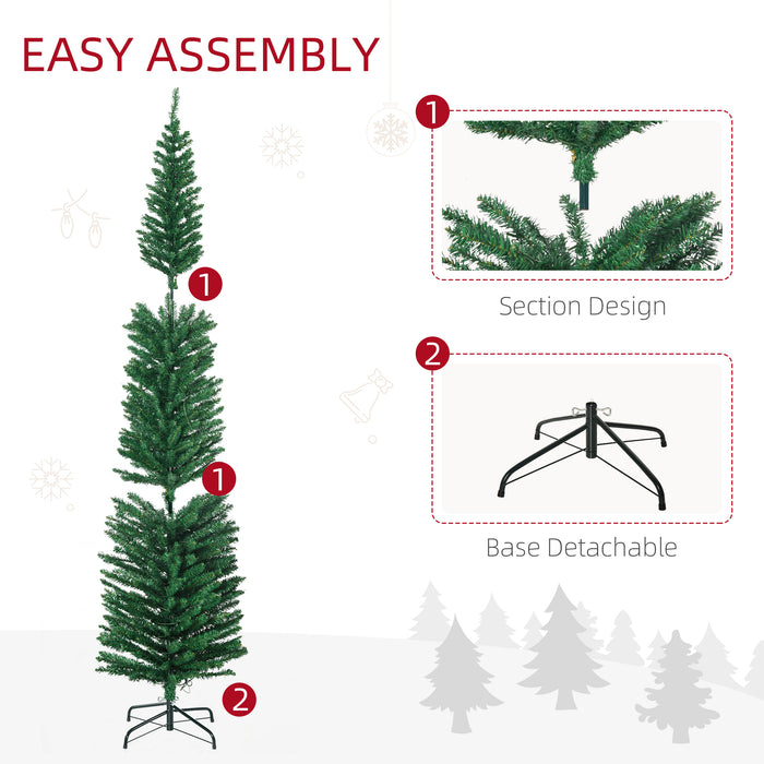Artificial Prelit 7.5ft Pencil Christmas Tree - Holiday Décor with Colorful LED Lights and Sturdy Steel Base - Perfect for Festive Home Decoration