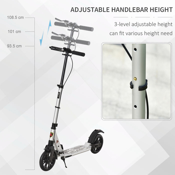 Foldable Adult & Teens Kick Scooter with Height Adjustment - Durable Aluminum Ride-On with Rear Wheel & Hand Brake, Shock Mitigation - Convenient Commuting for Ages 14 & Up, Silver Finish