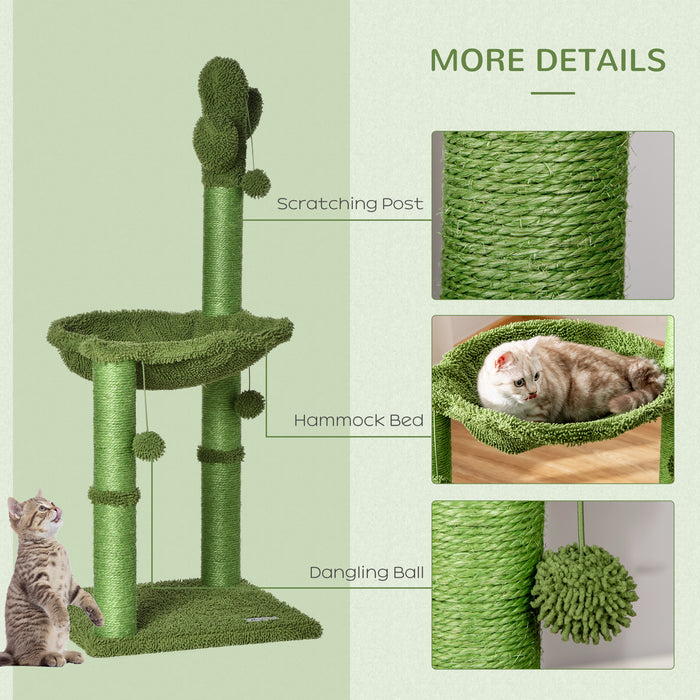 Cactus Cat Tower with Scratching Post - Kitten Activity Center Featuring Plush Hammock and Dangling Ball Toy - Perfect for Playful Cats and Scratching Needs