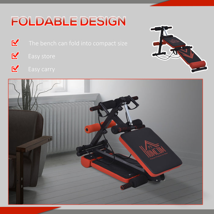 Foldable Exercise Weight Bench with Elastic Rope - Multifunctional Sit Up Workout Equipment - Ideal for Home Gym and Core Strength Training
