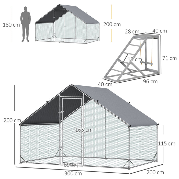 Chicken Coop Extension Pen with Activity Shelf - Spacious 3x2x2m Outdoor Walking Enclosure - Ideal for Poultry Exercise and Protection