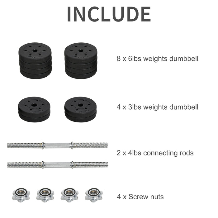 HOMCOM 30KG Adjustable Set - Durable Hand Weights and Barbell for Weight Lifting - Ideal Fitness Equipment for Home Gym Enthusiasts