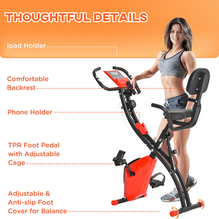 2-In-1 Upright & Recumbent Exercise Bike - Adjustable Resistance, Foldable Design, Armrests with LCD Monitor & Transport Wheels - Ideal for Home Gym & Fitness Enthusiasts
