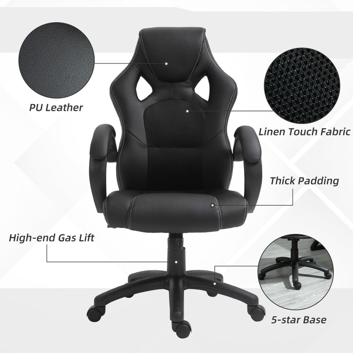 Faux Leather High-Back Computer Chair - Ergonomic Swivel Office Chair with Wheels and Armrests, Black - Ideal for Home Office Comfort and Style