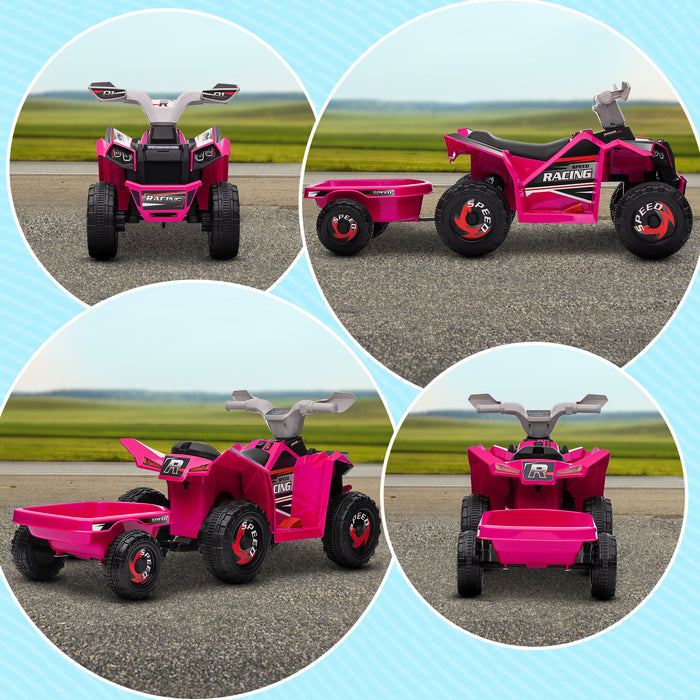 Kids' 6V Electric Quad Bike with Back Trailer - Durable Wear-Resistant Wheels, Pink - Perfect for Toddlers 18-36 Months to Explore Outdoors