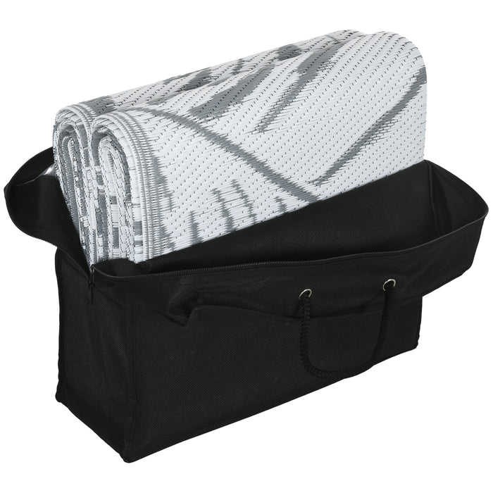 Reversible RV Outdoor Rug - Durable Plastic Straw Material, 182 x 274 cm in Grey & White with Carry Bag - Ideal for Camping, Patio, Picnic & Beach Use
